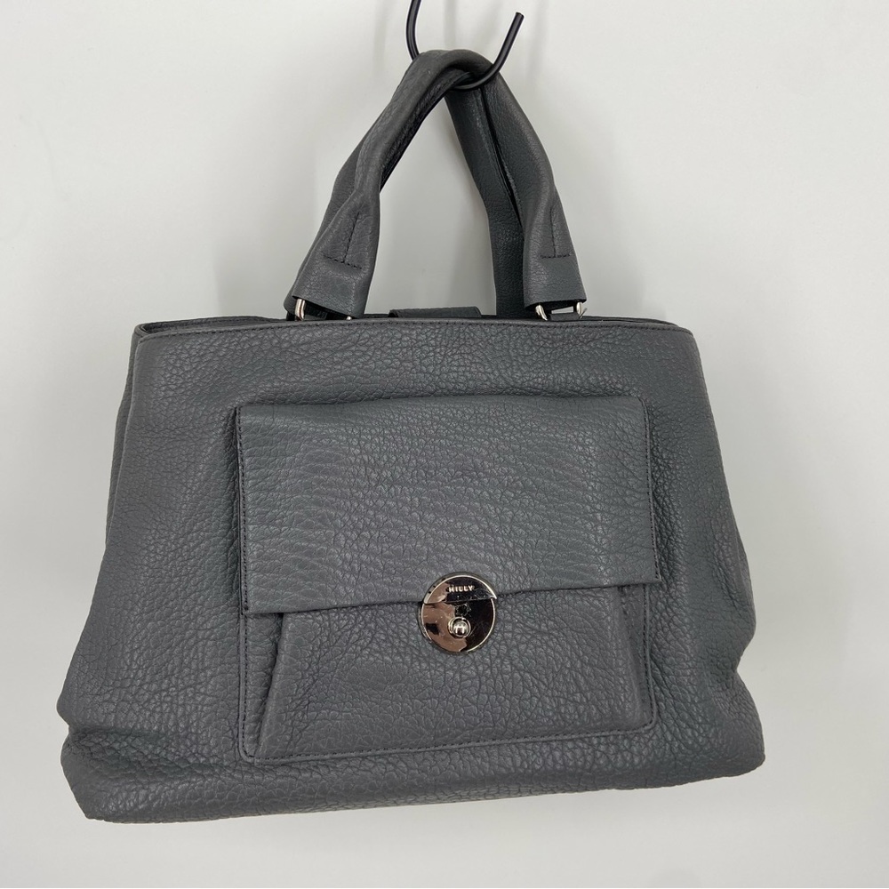 Milly Wythe Grey Leather Crossbody Satchel Purse Silver Tone Hardware